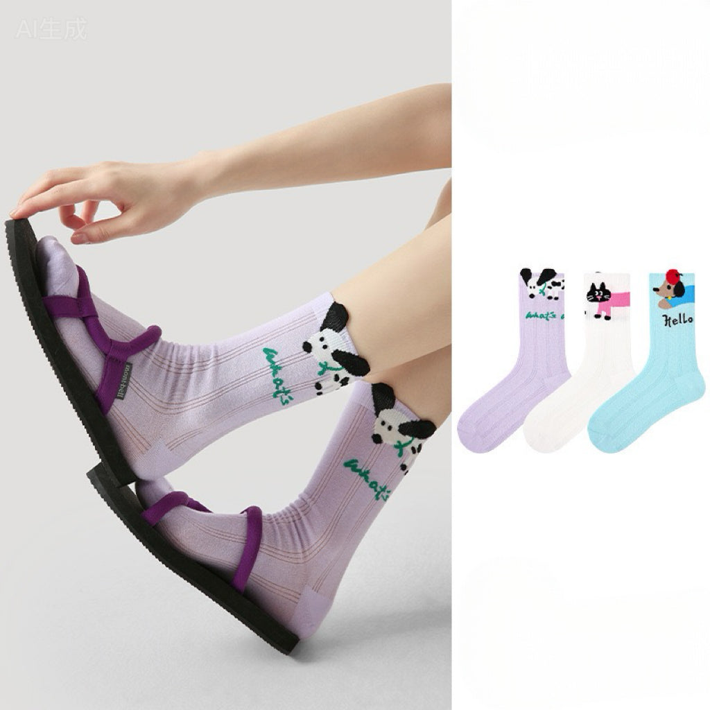 3-Pack Animal-Print Cute Socks