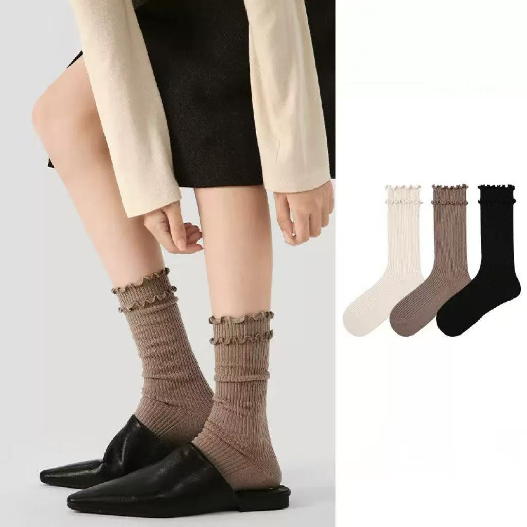 3-Pack Solid Color Lace Socks