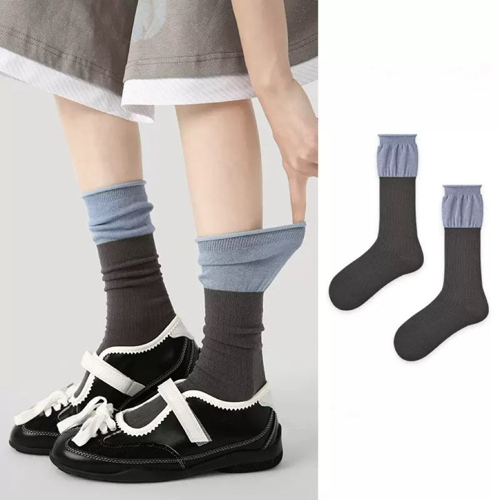 2-Pack Color-crossing stacked socks