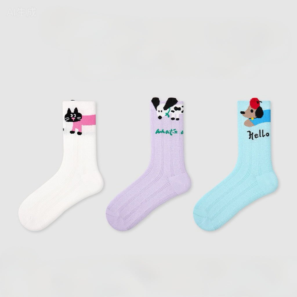 3-Pack Animal-Print Cute Socks