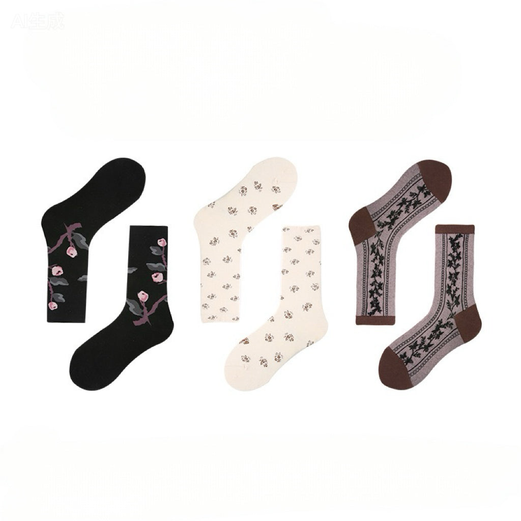 3-Pack Embossed Mid-Calf Socks
