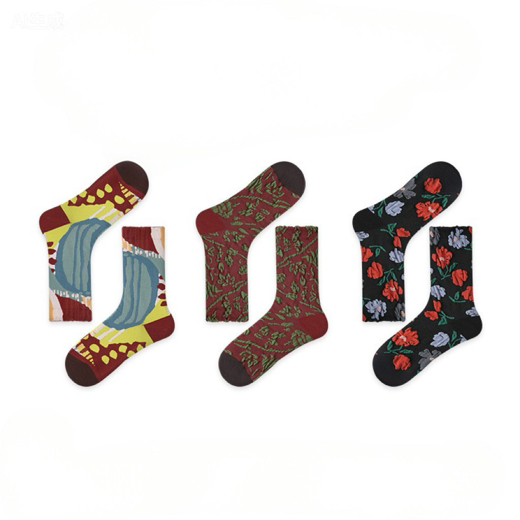 3-Pack Embossed Mid-Calf Socks